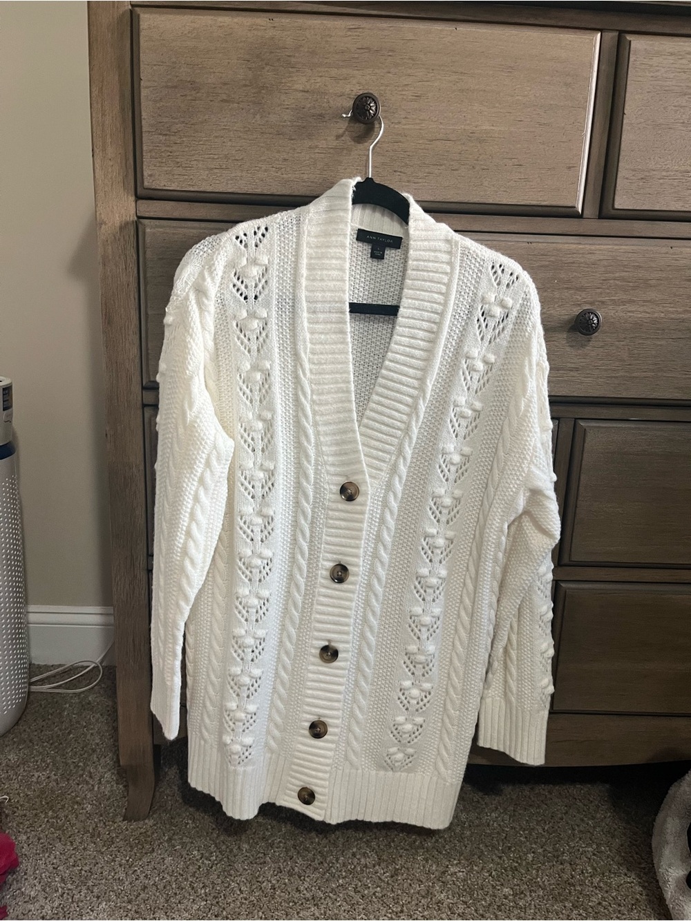 Ann Taylor Cream Cable Knit Shawl Collar Cardigan